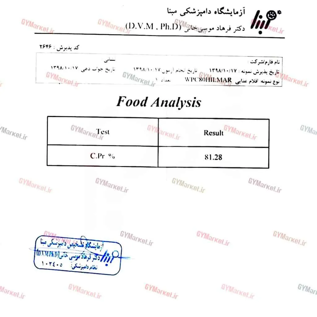 آنالیز تست آزمایشگاه پروتئین وی آبپنیر هیلمار