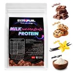 پودر پروتئین شیر MPC جیم‌فیول 1000 گرم 70 درصد – تصویر اصلی محصول با طعم‌های شکلاتی، کوکی، وانیلی و بدون طعم