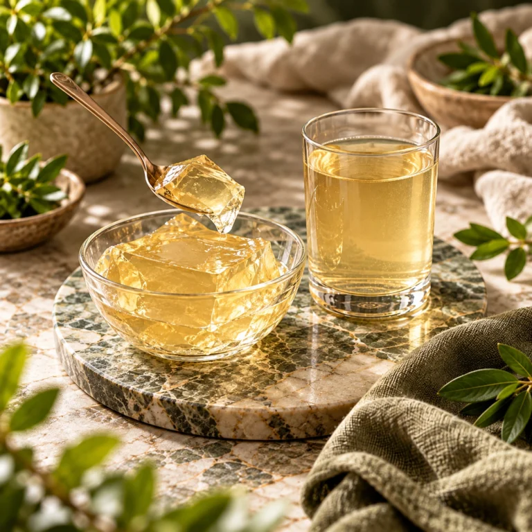 مقایسه کاربردی ژلاتین با پپتید کلاژن با نمایش ژل و نوشیدنی روان